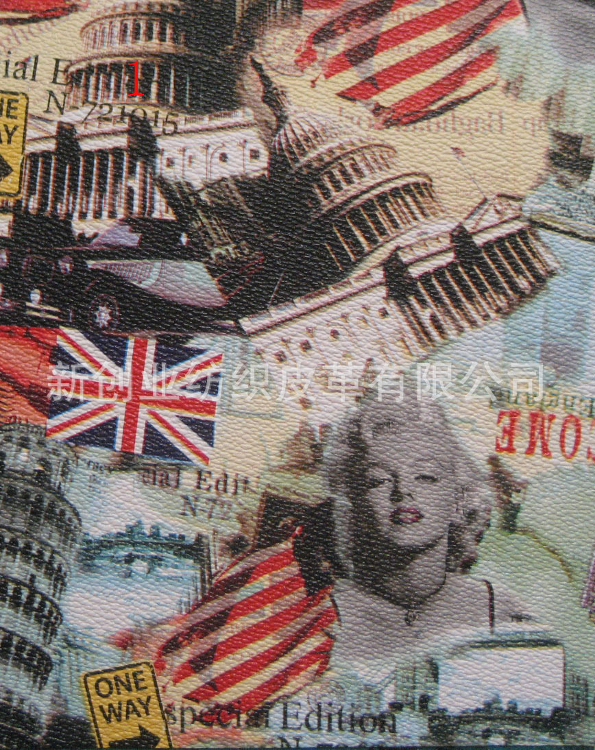 流行印花皮革城市风情相框沙发皮料包装盒帽子家居手袋箱包皮革