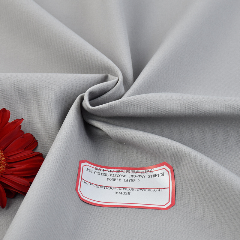 涤粘弹力双层布 涤粘四面弹梭织布 径弹纬弹双弹面料tr30+40D高弹