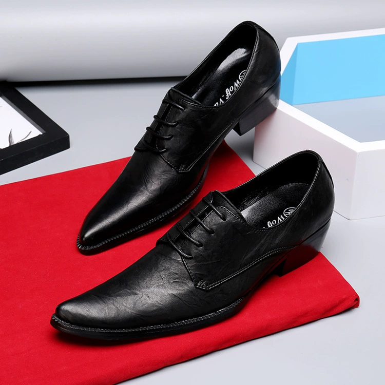 Дышащая мужская деловая повседневная обувь, мужская кожаная обувь скрытой высоты, Мужская обувь для увеличения роста 8 см, мужская обувь с британским острым носком