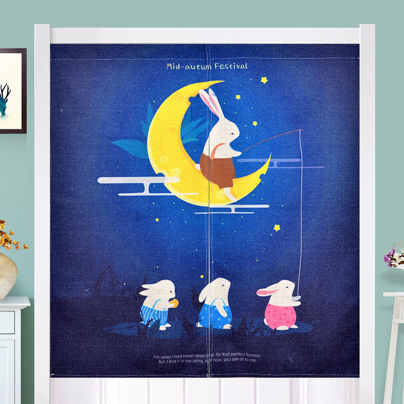 Imitation Linen Door Curtain Feng Shui Partition Curtain Chinese Style Cartoon Children's Room Shelter Curtain Japanese Style Half Door Curtain One Piece Generation