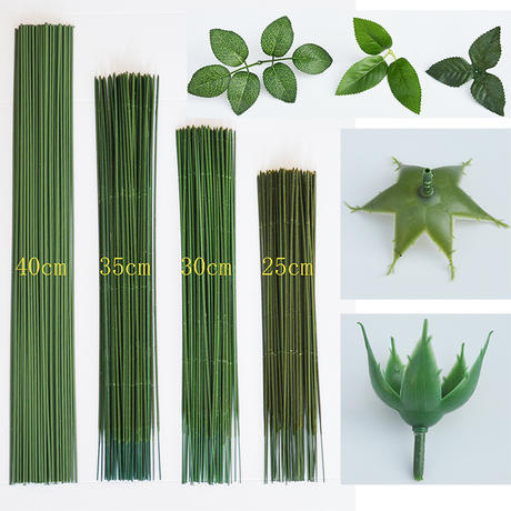 Valentine's Day No. 2 Plastic Flower Wrapping Pole Handmade Material Green Flower Pole Rose Green Wire Pole Leaf Flower Branch Flower Holder Base