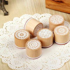 New round Japanese retro floral lace stamp DIY creative soft rubber wood