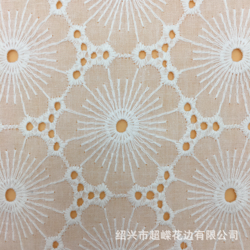 绍兴绣花棉布镂空绣花面料田园风连衣裙装饰辅料