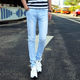 Youth Stretch Men's Black Snowflake Jeans Men's Light Blue Slim-fit Skinny Pants Korean Style Boys' Trendy Long Pants