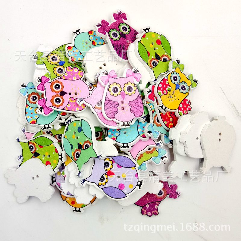 35*26MM fondo blanco búho botón de madera niños rompecabezas de dibujos animados 50 piezas por paquete decoración