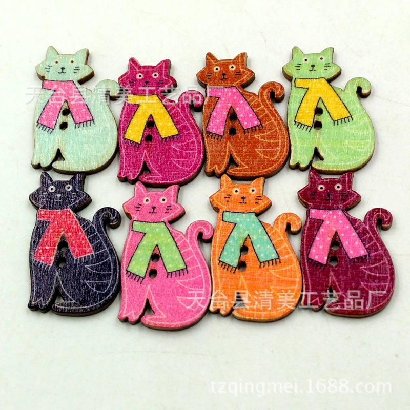 Bufanda botones en forma de gato botones de color con estampado de madera retro decorados a mano 50 piezas en un paquete de todo fósforo