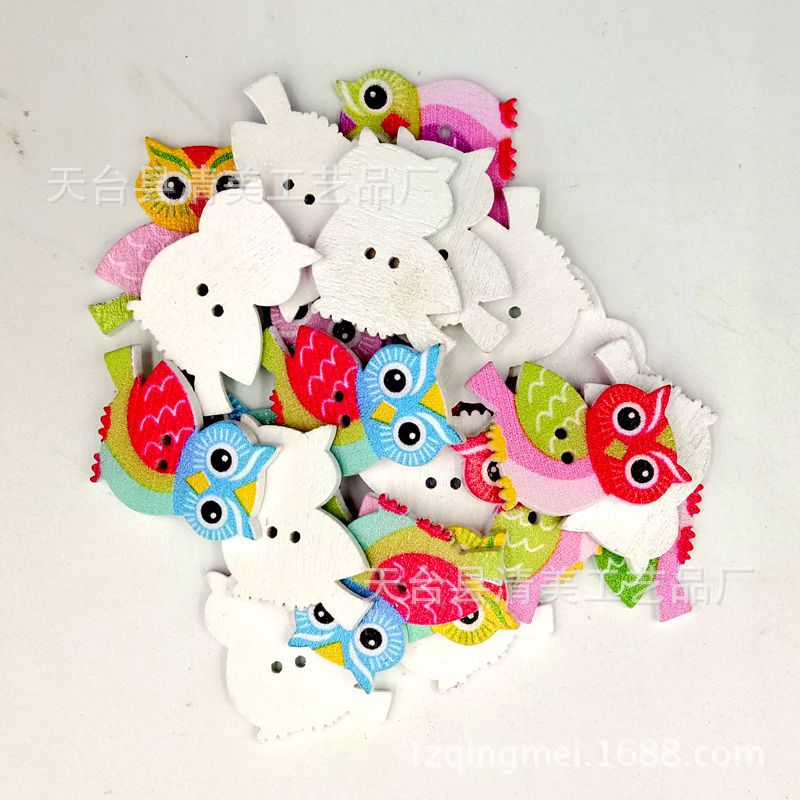 21*21mm fondo blanco colorido búho botones de madera niños diy decoración búho botones mosaico