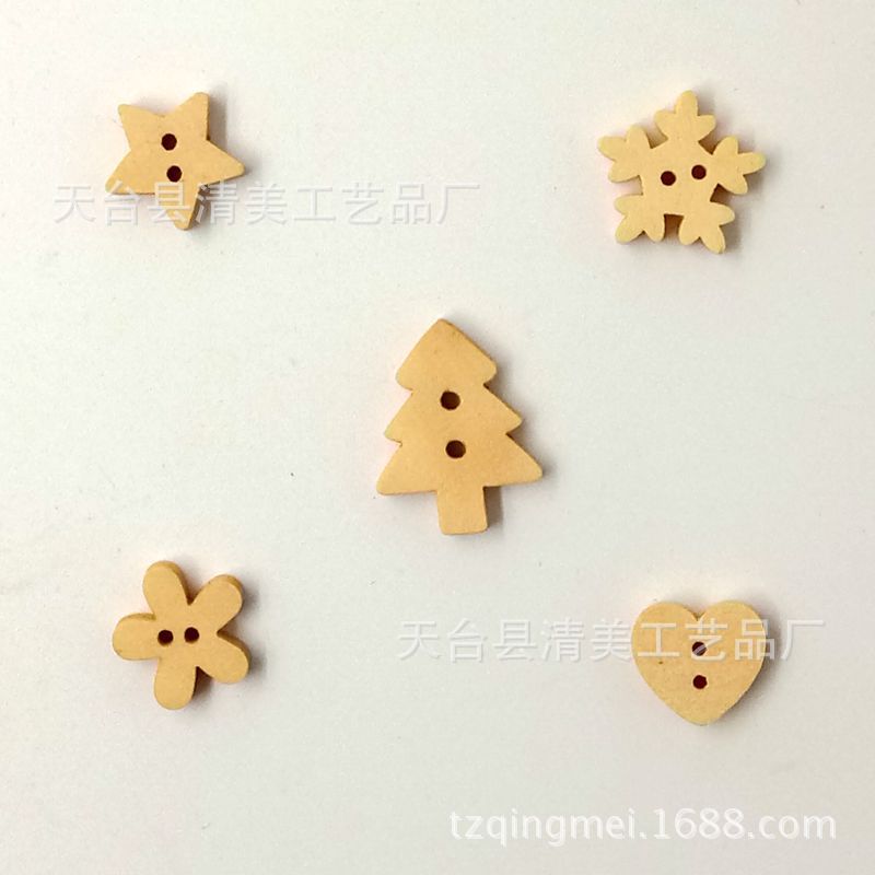 现货木质实木圣诞混装DIY木质实木款卡通圣诞系列手工艺品钮扣
