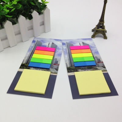 跨境多款自粘文具彩色pet荧光指示标签卡通书签挂条便条贴便利贴