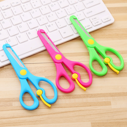 Children's safety scissors for paper cutting with blade scissors for toddlers anti-pinch elastic plastic student handmade small scissors wholesale