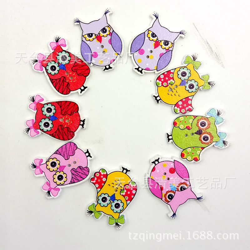 35*26MM fondo blanco búho botón de madera niños rompecabezas de dibujos animados 50 piezas por paquete decoración