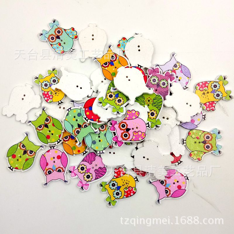35*26MM fondo blanco búho botón de madera niños rompecabezas de dibujos animados 50 piezas por paquete decoración