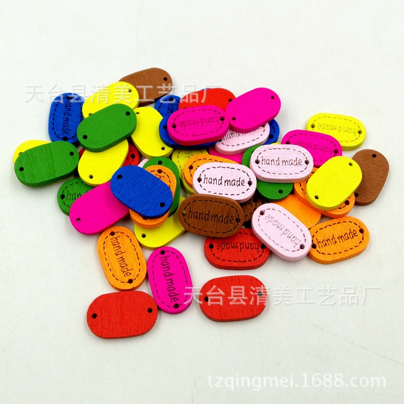 20mm color botón oval placa de madera hecho a mano láser logo decorativo hebilla 100