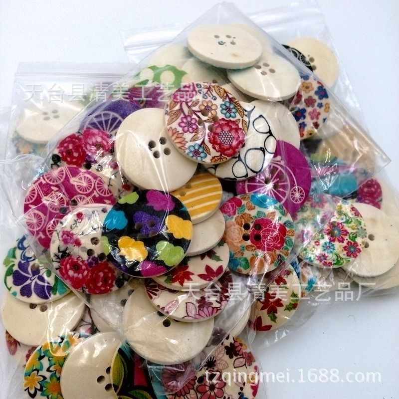 Botón de madera pintado redondo 3cm tronco pintado flores y botones de hierba 25 pc/paquete creativo