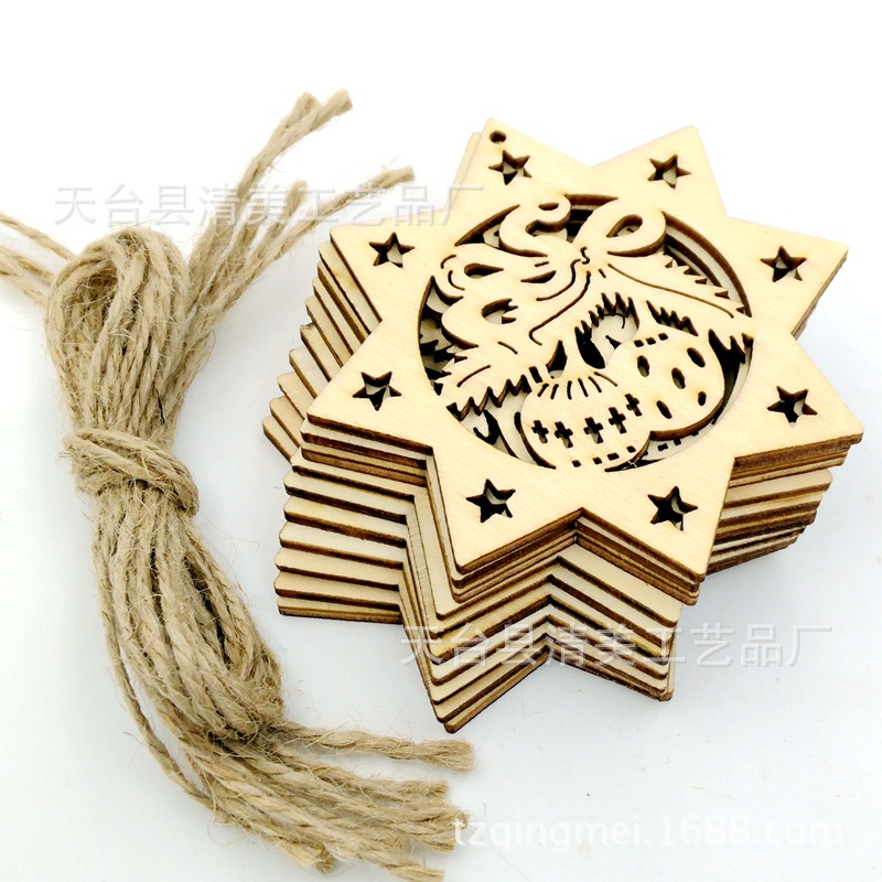 80mm estrella de ocho puntas linterna pieza de madera registro de madera decoración navideña de bricolaje pieza de madera 10 paquete con cuerda de cáñamo