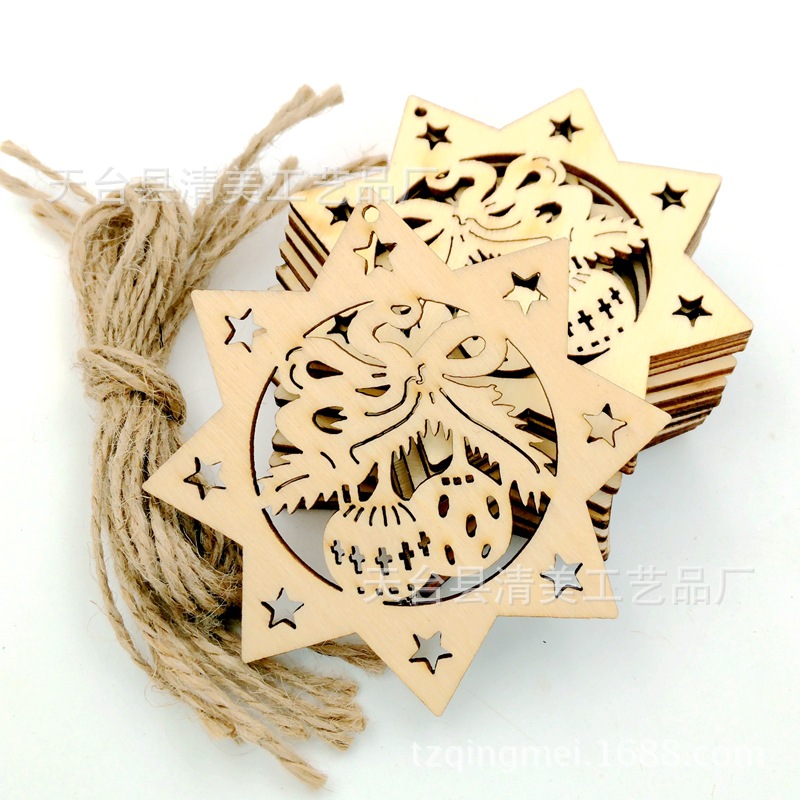 80mm estrella de ocho puntas linterna pieza de madera registro de madera decoración navideña de bricolaje pieza de madera 10 paquete con cuerda de cáñamo