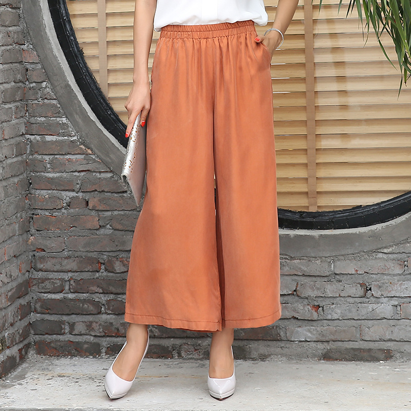 Copper ammonia silk women's pants plus size elastic waist loose slimming sunscreen casual wide leg pants pants women's summer factory wholesale