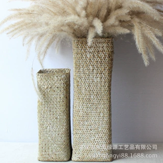 006单个总汇草编家居摆件创意花瓶 非玻璃工艺品干花装饰花器花盆