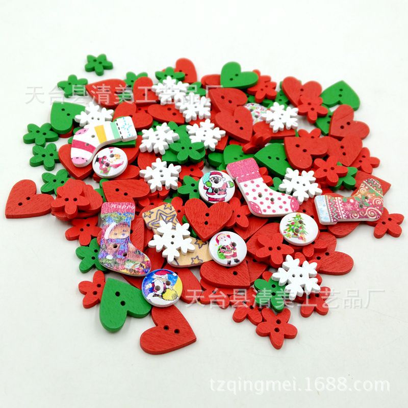 Spot botones de madera hechos a mano bricolaje serie de Navidad botones retro hebilla hecha a mano