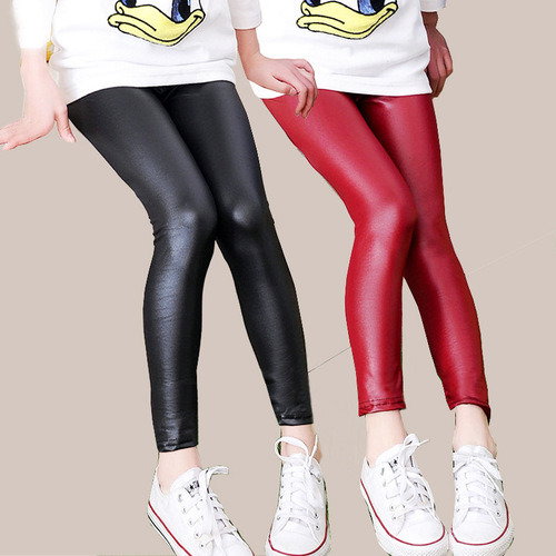 Girls 'leather pants Spring and autumn girls' leggings plus velvet leather pants girls 'thin leather pants children's tight pants wholesale