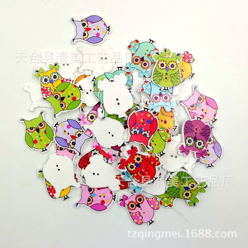 35*26MM fondo blanco búho botón de madera niños rompecabezas de dibujos animados 50 piezas por paquete decoración