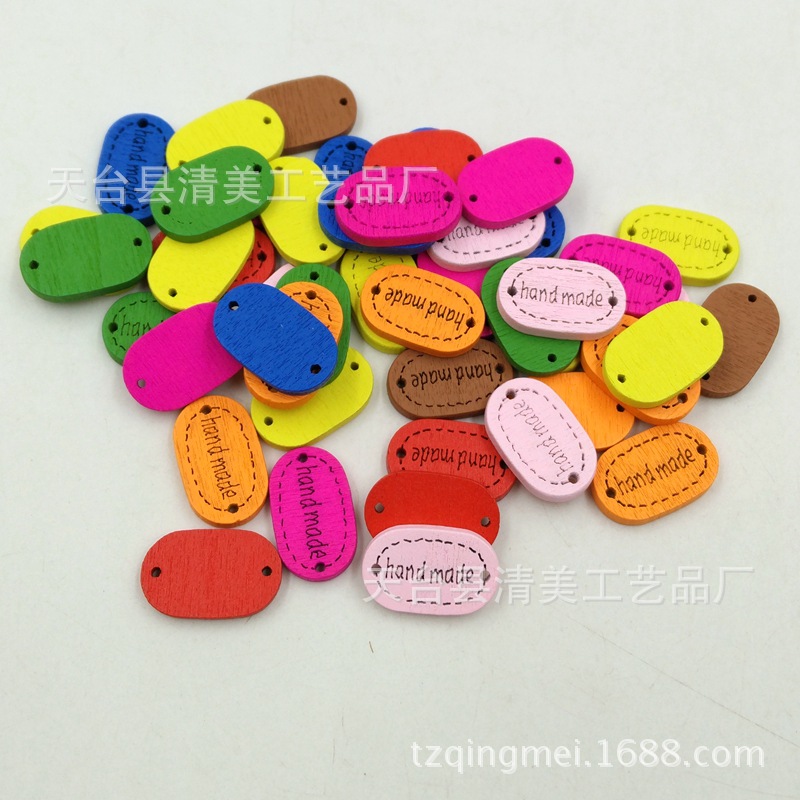 20mm color botón oval placa de madera hecho a mano láser logo decorativo hebilla 100
