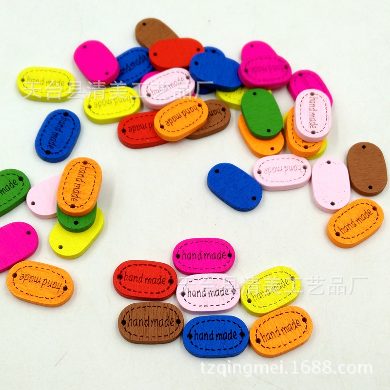 20mm color botón oval placa de madera hecho a mano láser logo decorativo hebilla 100