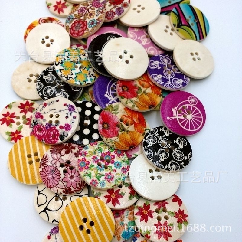 Botón de madera pintado redondo 3cm tronco pintado flores y botones de hierba 25 pc/paquete creativo