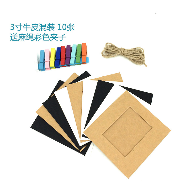 3-inch 10-piece mixed color hanging paper photo frame Polaroid decoration DIY combination photo wall with clip hemp rope