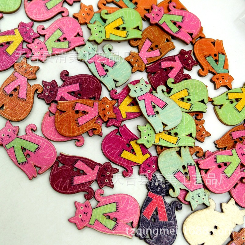 Bufanda botones en forma de gato botones de color con estampado de madera retro decorados a mano 50 piezas en un paquete de todo fósforo