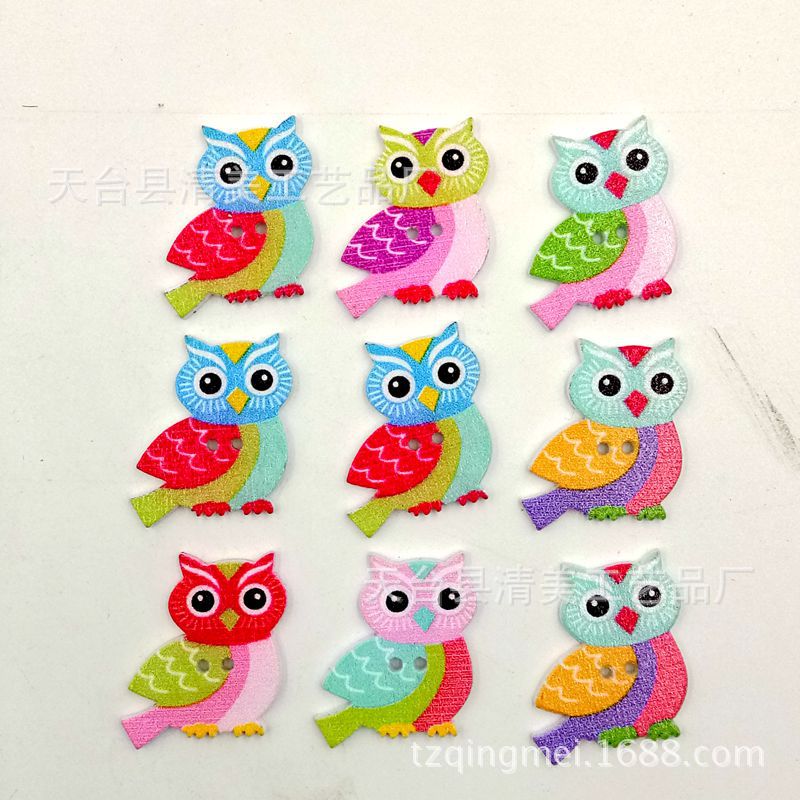 21*21mm fondo blanco colorido búho botones de madera niños diy decoración búho botones mosaico