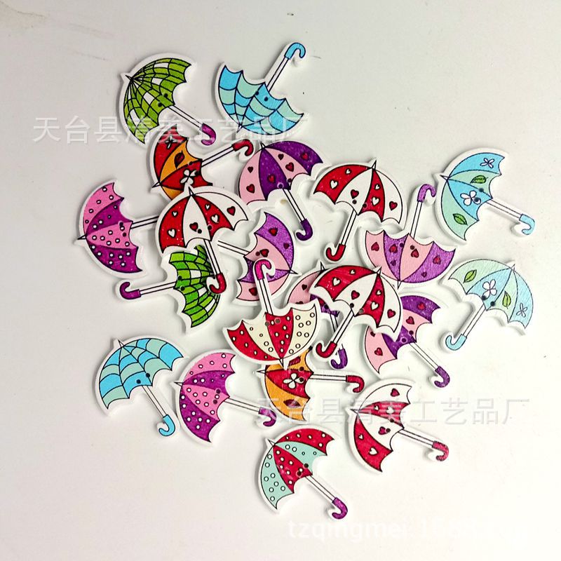 Paraguas de madera con fondo blanco botón de madera fondo blanco decorativo de madera pintado flor paraguas botón 50 piezas un paquete