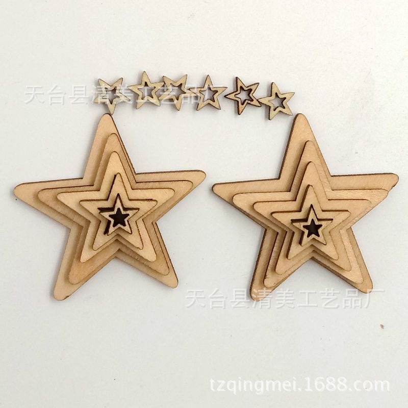10-50mm madera de tilo madera hueca estrella de cinco puntas mezclada DIY decoración de boda estrella de cinco puntas pieza de madera