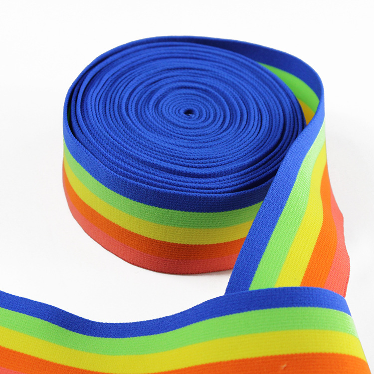 彩虹条纹皮筋松紧带高弹力裤头橡筋厂家生产5cm彩色尼龙弹力橡筋