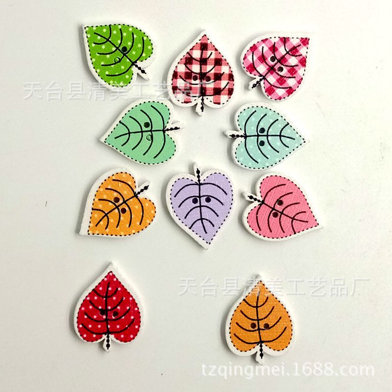 25mm * 26mm DIY fondo blanco albaricoque botones de madera hojas decorativas botones pintados hechos a mano exquisitos