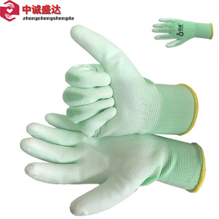 pu glue gloves for electronic factory Parkson green pu Palm coated lightweight comfortable gloves