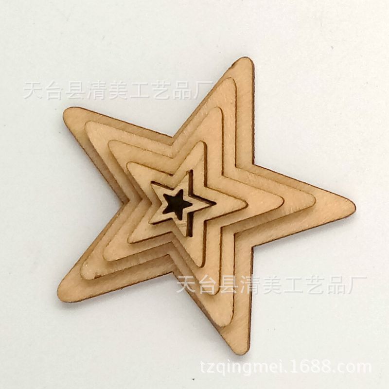 10-50mm madera de tilo madera hueca estrella de cinco puntas mezclada DIY decoración de boda estrella de cinco puntas pieza de madera