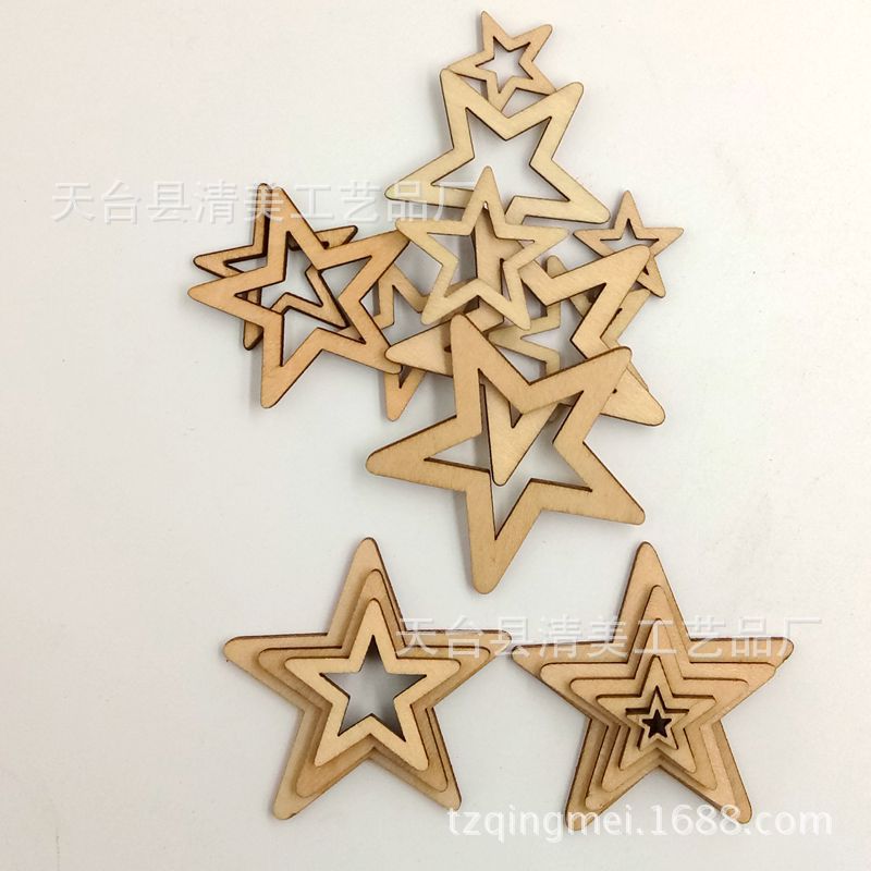 10-50mm madera de tilo madera hueca estrella de cinco puntas mezclada DIY decoración de boda estrella de cinco puntas pieza de madera