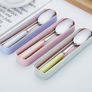 Jieyang stainless steel tableware suit chopsticks spoon suit tableware three-piece outdoor portable tableware suit LOGO