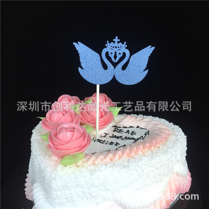 金葱纸派对插卡小插牌 生日蛋糕装饰插签 天鹅造型卡 吊牌装饰
