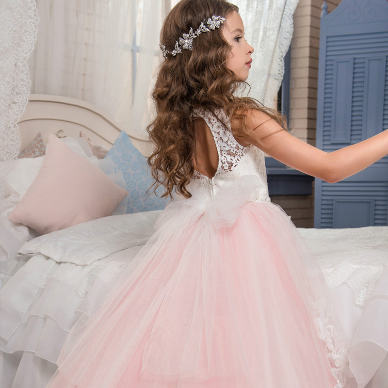 Comercio exterior europeo y americano de los niños del vestido boda rhinestone encaje hecho a mano flor malla rendimiento anfitrión cumpleaños pettiskirt