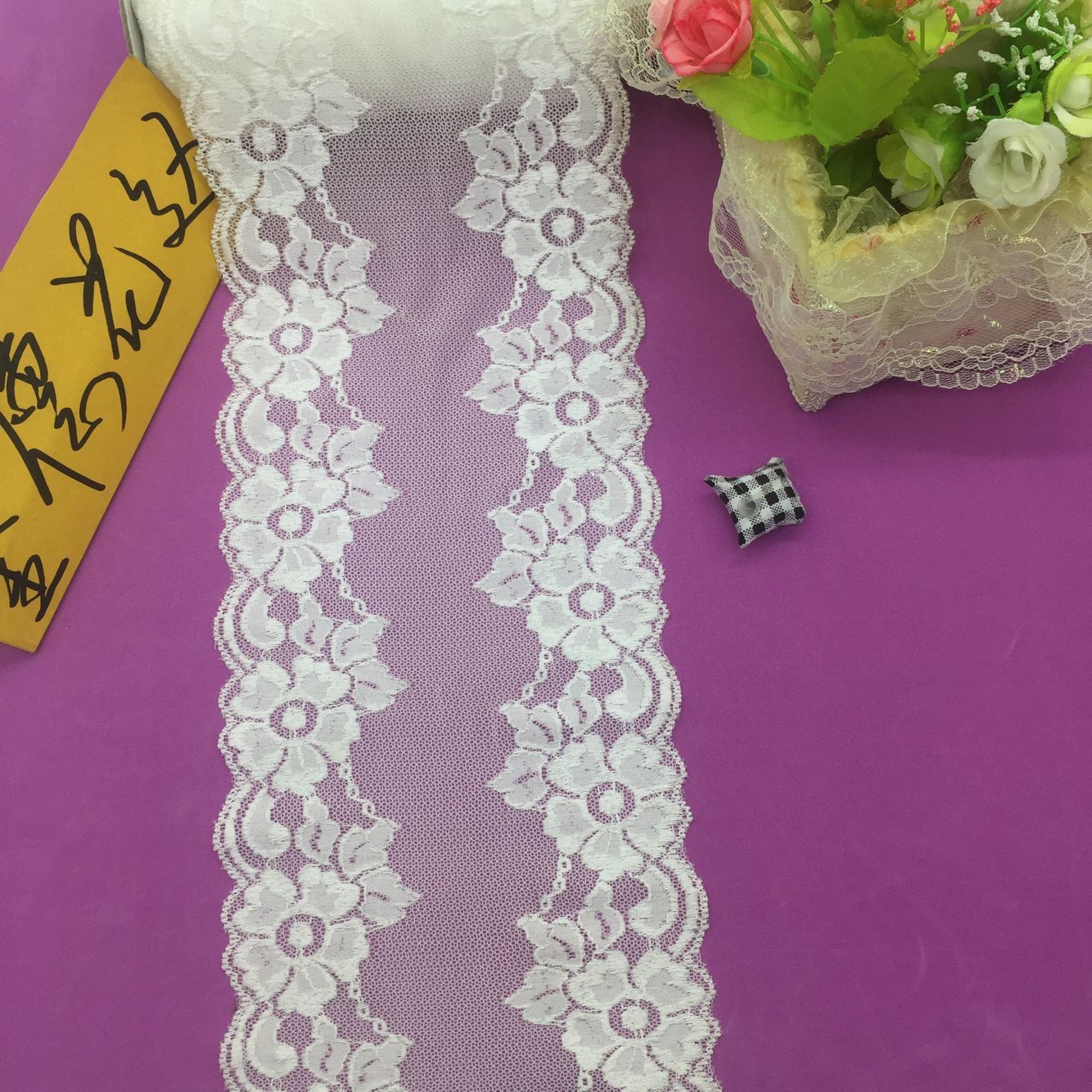 蕾丝花边宽幅花边15CM裹胸花边电脑压纱弹力大边现货【金德花边】