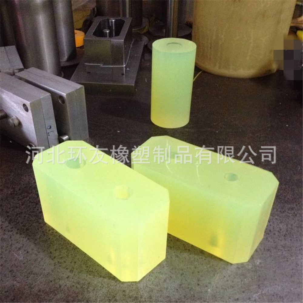 聚氨酯带轴承位缓冲胶块/可加工胶筒金属套胶套 半透明黄