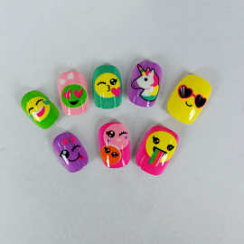 新款时尚休闲美甲甲片 可爱卡通假指甲片 穿戴甲背胶儿童短假指甲