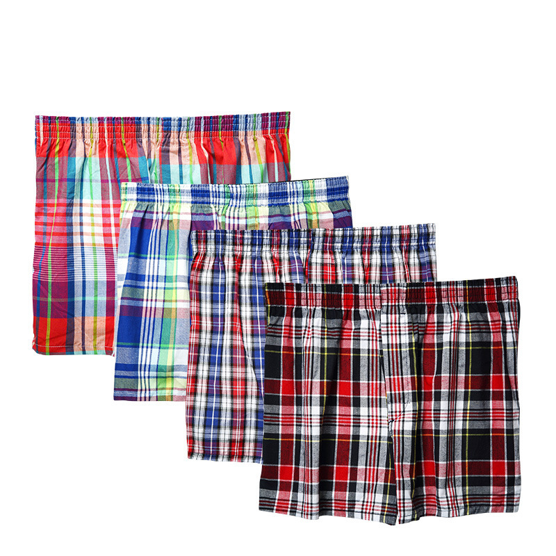 Cotton Plaid Men's Underwear Mid-Waist Large Size Arrow Pants Intimates Export Original Single Intimates Wholesale Plus Size Four Corners