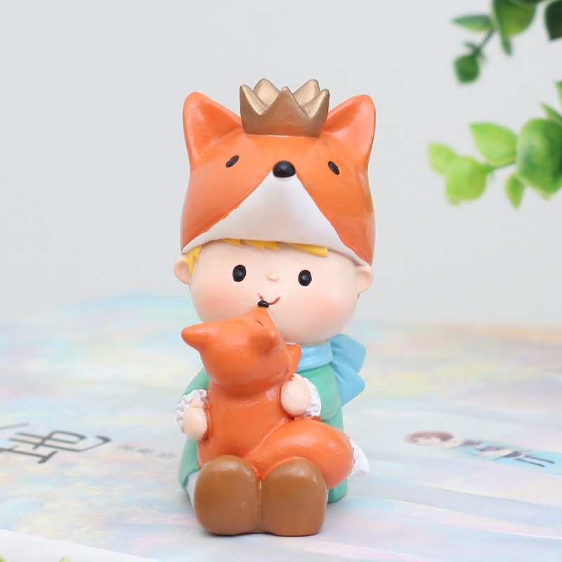 Nanyuan Chuanfang creativo zakka dibujos animados Pequeño Príncipe con vistas a la puesta de sol coche pastel para hornear adornos de resina decorativos