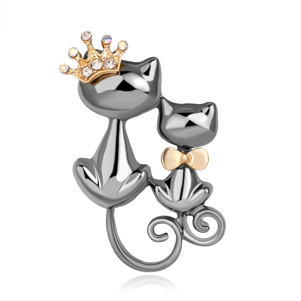 Aliexpress Cute Brooch Cartoon Animal Love Double Cat Corsage for Women Ready Stock Wholesale