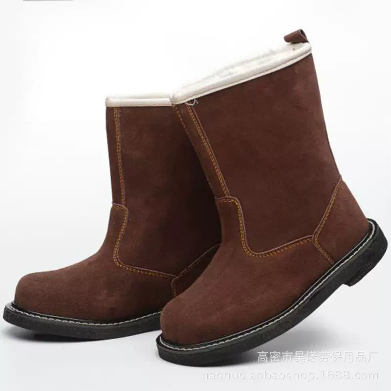 高帮男劳保靴翻毛 牛皮防护鞋保暖线缝轮胎底 防砸防刺穿劳保鞋