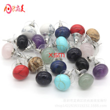 天然水晶面包珠女生耳钉气质简约水晶馒头珠耳钉时尚OL女孩耳饰