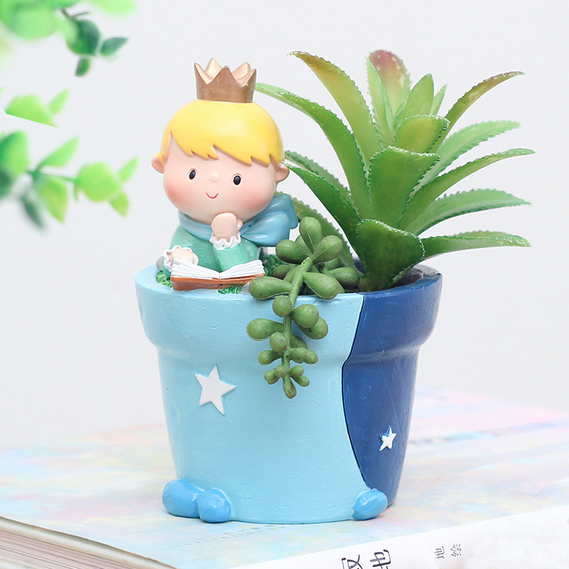 Chậu Cây Resin Chậu cây mọng nước hoàng tử bé hoạt hình, chậu mini để bàn, trang trí tiểu cảnh sân vườn (RG-77)